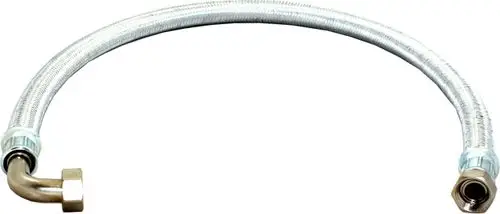 Flexible Schlauchleitung mit einem Bogen, ausgestattet mit metallischen Anschlüssen, passend zu Produkten der Marke Wolf.